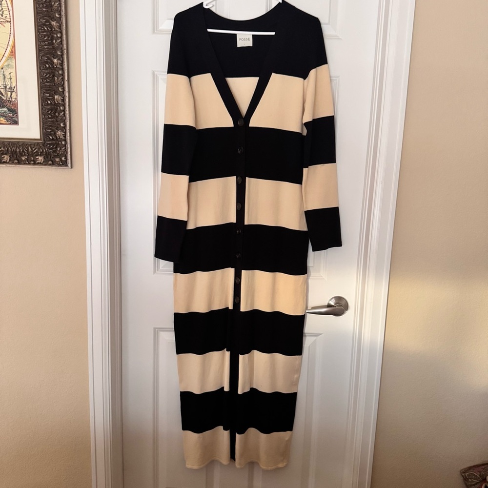 Posse Theo Striped Jersey Maxi Cardigan Dress